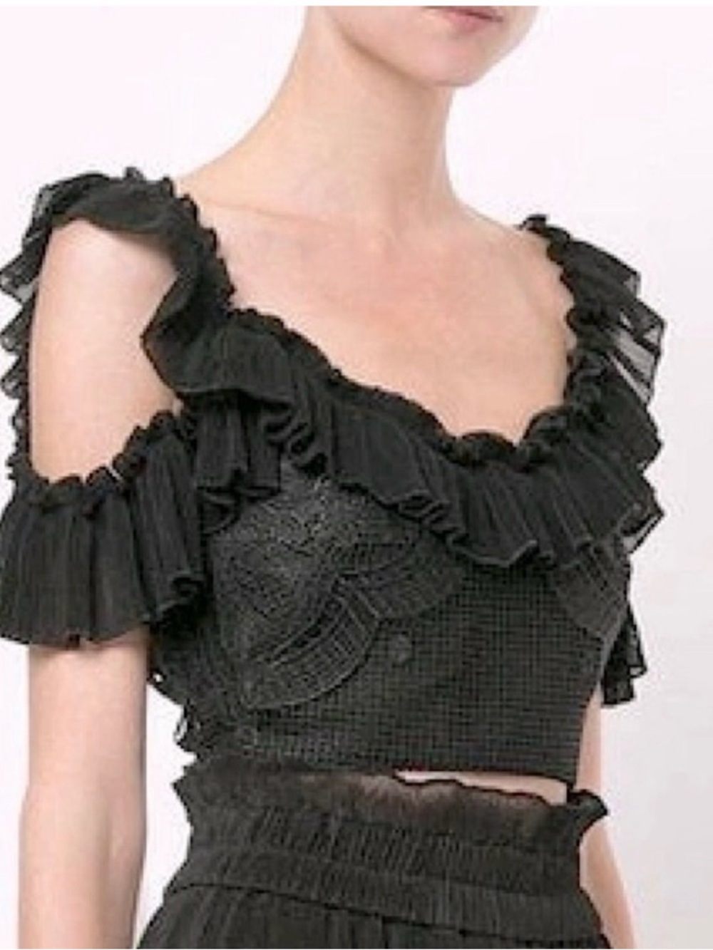 Alice McCall Romantic Black Ruffle Cold-Shoulder top